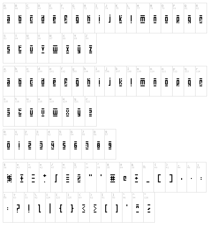 Super Skinny Pixel Bricks font map